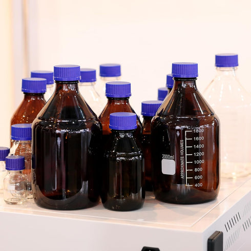 PATIKIL 8 Pack 500ml Borosilicate Glass Reagent Media Storage Bottles with GL45 Blue Screw Cap