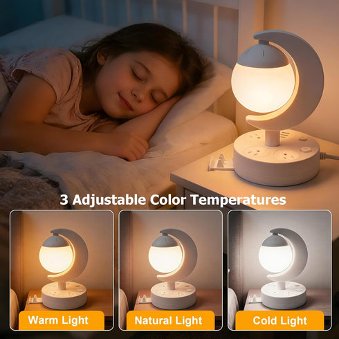 Lexvoltrix 3-Color Dimmable Table Lamp with USB Charging Port & AC Outlet, LED Desk Lamp, Eye-Caring Bedside Nightstand
