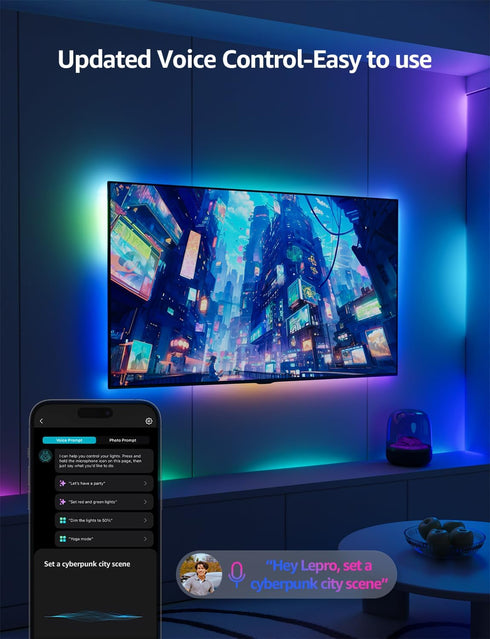 S1 16.4ft 2.4G Lepro AI LED Strip Lights for Bedroom - Smart RGB Light Strips with IC and Rainbow Chasing Effects