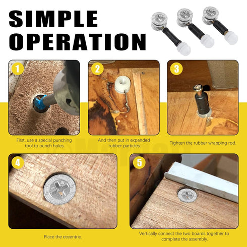 270Pcs 3 in 1 Furniture Connecting Kit with Wood Dowel Pins, Nickel Plated Cam Lock Nuts, Screws, Bolts