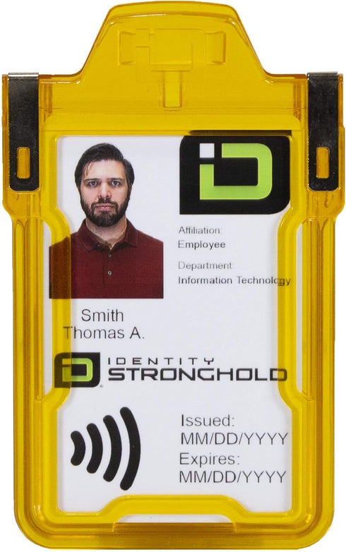 Identity Stronghold Secure RFID Badge Holder for 1 Card, Heavy Duty Hard Plastic ID Badge Holder, USA Molded and