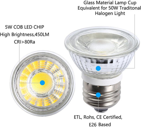 5W PAR16/HR16 Bulb(4 Pack)- E26/E27 Bulb 36 450LM 6000K 50W Bulb Bulbs 110V~130V CTKcom LED Spotlight COB Flood Light