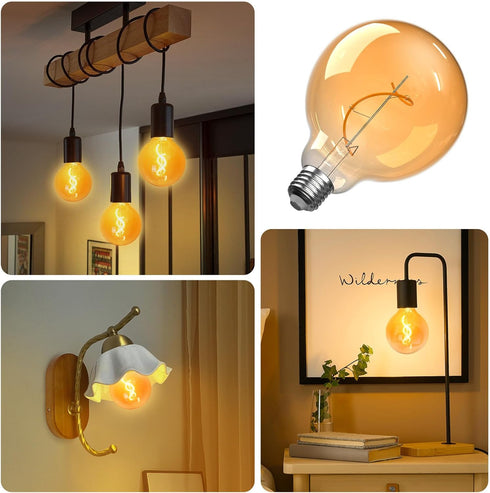 4W G125 Bulbs Dimmable, E26 Bulb 2000K Bulb 200LM Bonlux LED Large Globe Light Oversized Amber Glass Edison Round Light