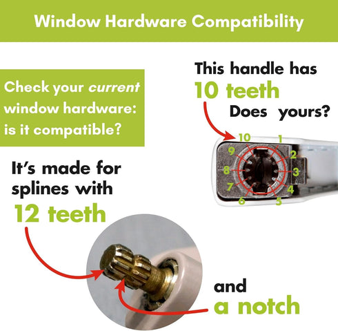 Ideal Security White Fold-Down-Handle Window Cranks, Replacement for Standard Casement Handles, 11/32" Spline Shaft, 2