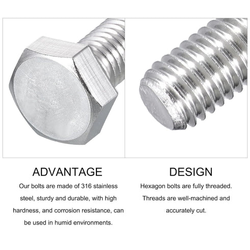 Hex Bolts (M8-1.25x30mm) 5Pcs, Fully Threaded Coarse Hex Head Screw Bolt Machine Screws - 316 Stainless Steel, Silver