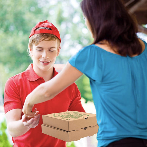 Pizza Boxes - 15 Pack Kraft Corrugated Pizza Takeout Boxes, Food Delivery, Gift Packing, 7.3x7.3x1.6" (Green)