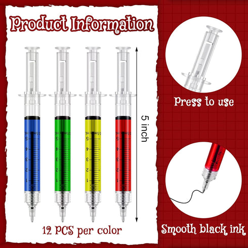 Maitys 96 Pcs Halloween Syringe Pens Nurse Gifts Bulk with Blood Bag Designed Sticky Notes Novelty Pen for Nurse Party