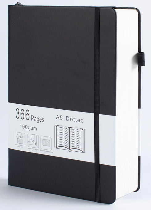 Thick Bullet Dotted Journal, A5 Journal with 366 Numbered Pages, 100GSM Dot Grid Paper for Writing and Note Taking