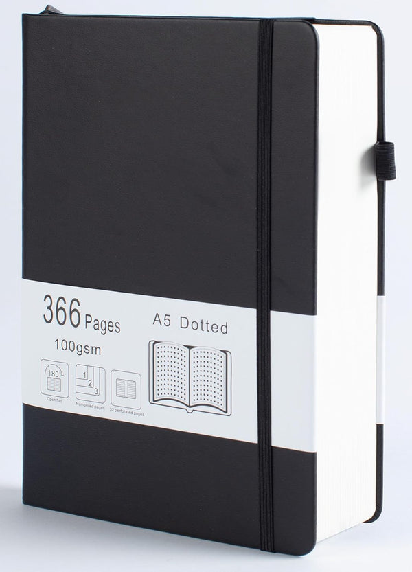 Thick Bullet Dotted Journal, A5 Journal with 366 Numbered Pages, 100GSM Dot Grid Paper for Writing and Note Taking