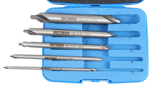 Accusize Industrial Tools 5 pc H.S.S. M2 Long Series Center Drill Set, 4'' OAL, 3560-1001