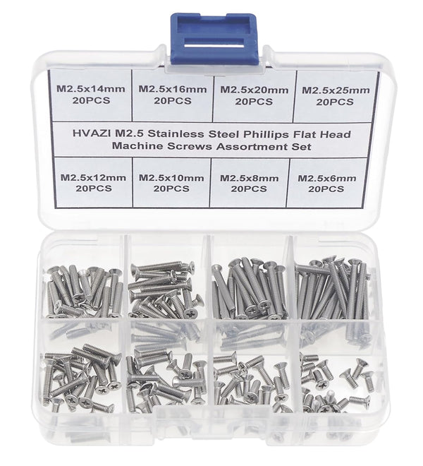 M2.5 Stainless Steel Phillips Flat Head Machine Screws Assortment Kit