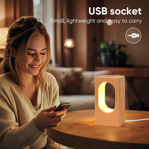 YIEONSHION Dimmable LED Wood Desk Lamp, Bedside Night Light for Bedroom, Creative Wooden Table Lamp, Warm Ambient
