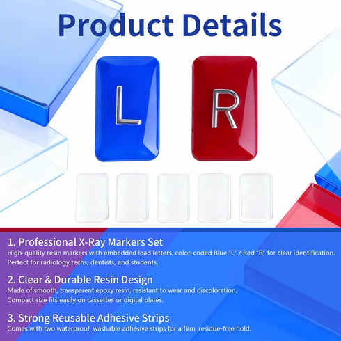 Lontcs 5-Piece X-Ray Markers - Clear Epoxy Resin with Lead L & R Letters - No Initials - Small Rectangle - Reusable