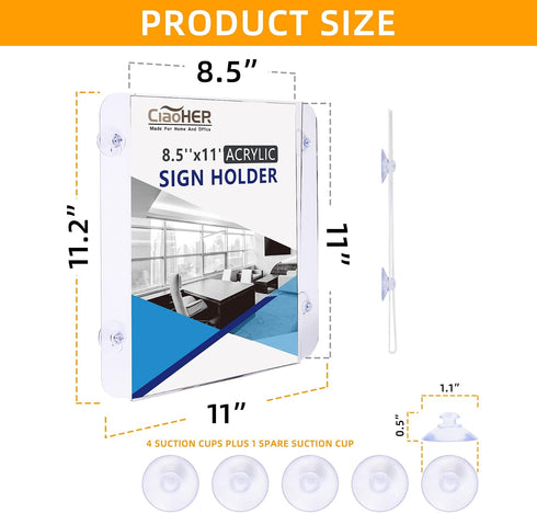 8.5 11, 4 12 Pack CiaoHER Acrylic Sign Holder x Clear Acrylic Frames Glass Window Wall Mount Advertising Signage Sign