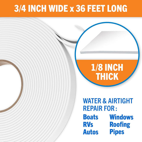 Butyl Tape RV and Marine, White Double Sided Putty Tape for Window Seal Kit, 1/8 x 3/4 x 36 FT