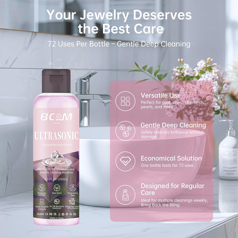 8.5 oz/250 ml,Pink Ultrasonic Jewelry Cleaning Solution, Great for Use in All Ultrasound Machines, Eyeglass and Rings