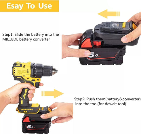 MIL18DL Adapter, Convert Milwaukee M18 18V Lithium Battery to Dewalt 20V MAX XR Lithium Battery for Cordless Tools