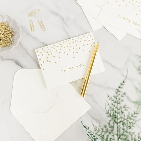 50 3.5" 5", PCS Thank You Cards with Gold Foil Dots, x Thank You Notes, Ivory Cards With Envelopes for Wedding