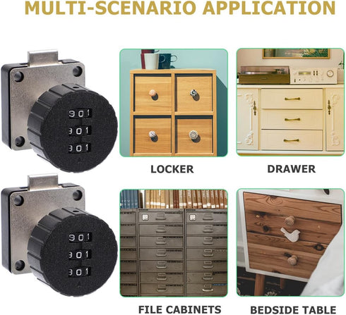 LIFKOME 2pcs 3-Digit Black Combination Cabinet Lock for Drawer Security Keyless Password Lock for Office Desk Home Shoe