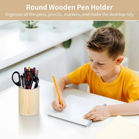 yeeplant Set 6 Of Cylindrical Wooden Pen Holders, Unfinished Natural Wood Desk Organizer For Pencils, Markers, Makeup