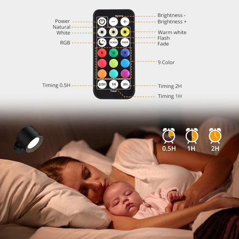 1PC 9 3 Dimming Battery Operated Wall Mounted Light with Remote, Colors RGB Rechargeable Ambient Sconce, Color