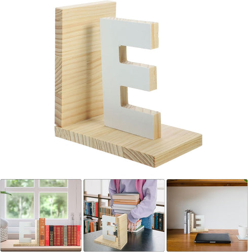 Wooden Letter E Bookends - Stylish Desk Organizer for Books and Files