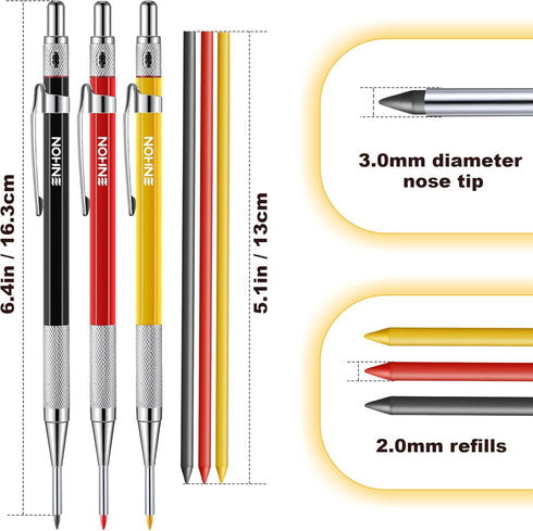 Enhon Mechanical Carpenter Pencils with 36 2mm Refills, Upgrade Pencil with Built-in Sharpener for Woodworking