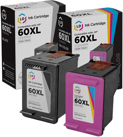 LD Remanufactured Ink Cartridge Replacement for HP 60XL High Yield (Black, TRI Color, 2-Pack)
