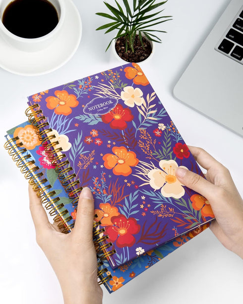 Spiral Notebooks 5 Subject 5-Pack, College Ruled Hardcover with Removable Dividers, 160 Pages Each, A5 Cute Floral