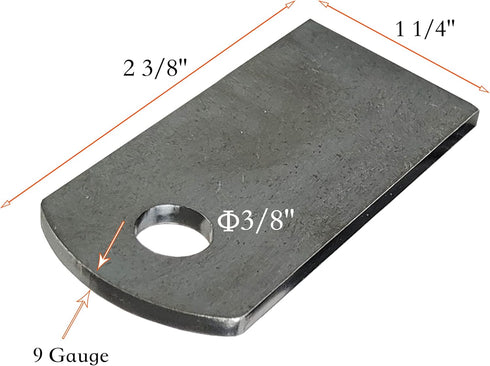 Weld on Steel Tabs, Premium 9 Gauge A36 Hot Rolled Mild Steel, 1-1/4"x2-3/8" with 3/8" Hole