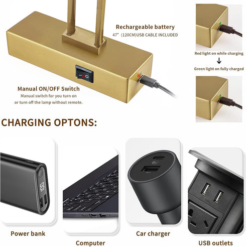 Dimmable 15.7" Wireless Picture Light Battery Operated with Remote LED Art Lights for Paintings Rechargeable Brass