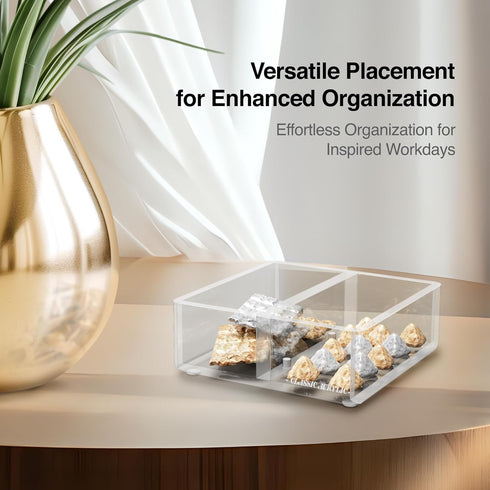 Clear Desk Accessories for Office, Modern Organizer with Removable Divider for Acrylic Paper Clips & Key Holder