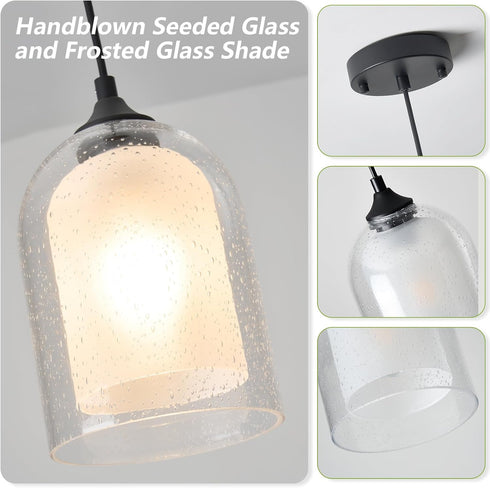 7.87" Mini Glass Pendant Light H Hanging Light Fixture with Frosted Glass Farmhouse Black Modern Cylinder Pendant