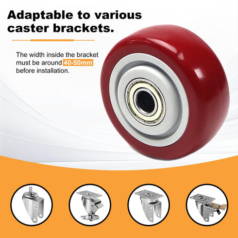 1Pc 3.5 Inch 3.5" 1.26" 3/8" Push Cart Wheels, x PU Caster Wheels Bearings Repair Kits with Axle, Heavy Duty