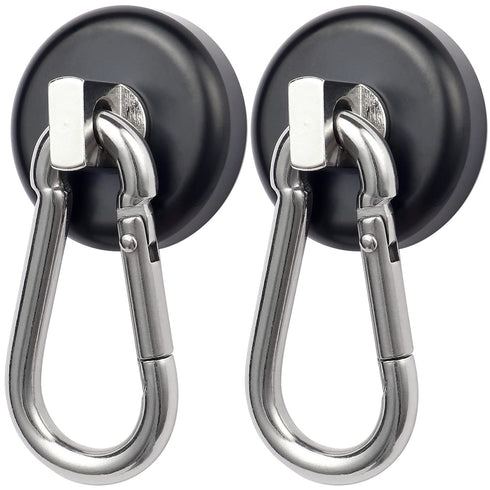 Magnetic Hooks 100lbs, Black Magnet Hooks with Swiveling Carabiner for Hanging, Strong Neodymium Magnet