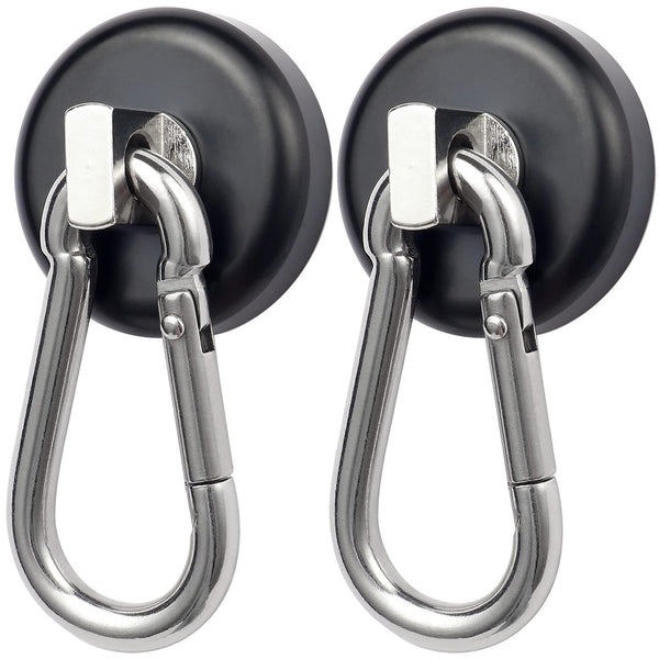Magnetic Hooks 100lbs, Black Magnet Hooks with Swiveling Carabiner for Hanging, Strong Neodymium Magnet