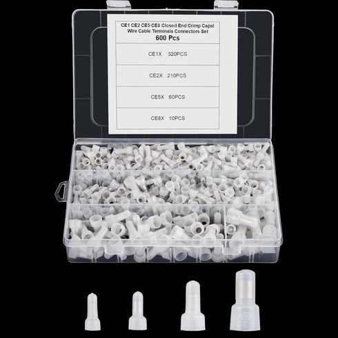 600pcs Closed End Crimp Connectors, Nylon Wire Crimp Terminals for 22-16/16-14/12-10/10-8 AWG