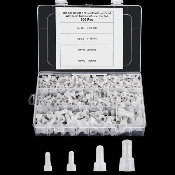 600pcs Closed End Crimp Connectors, Nylon Wire Crimp Terminals for 22-16/16-14/12-10/10-8 AWG