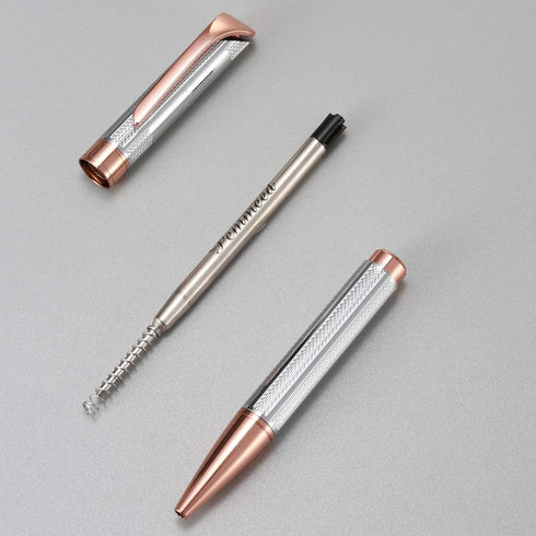 Ballpoint Pen with Gift Box, Retractable 1.0mm Black Ink Pen for Men Women, Refillable, B5 (Rose Gold+Silver)