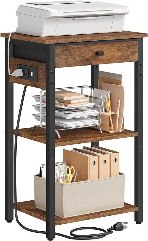 Gewudraw Printer Stand with Charging Station, 3-Tier Under Desk Printer Table, End Table