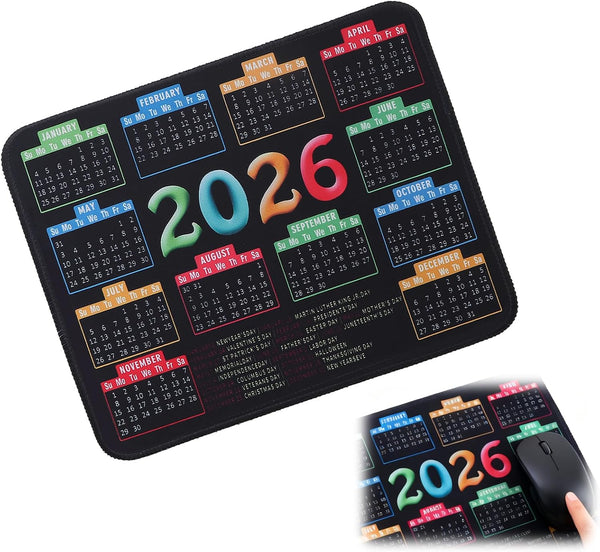 Ryetvok 2026 Calendar Mouse Pad, Non-Slip Rubber Base Desk Mat with Stitched Edge,