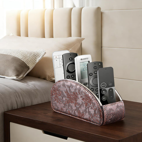 5 YAPISHI All-in-One Leather Brown TV Remote Holder with Compartments Nightstand Desktop Media Player Remote Caddy
