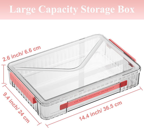 SAYEEC Clear File Storage Box, Portable Project Case with Handle, Stackable Flat Storage Bin for A4 Paper