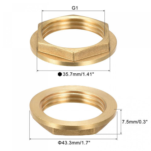 uxcell G1 Lock Nut with Flange, Hex Brass Female Locknut for Plumbing, 2pcs