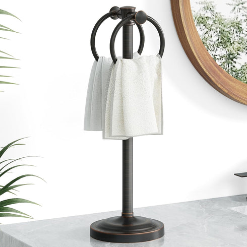 17 Inch Countertops Hoimpro Oil Rubbed Bronze Stainless Steel Free Standing Towel Rack Bar, Double Stand Towel Ring