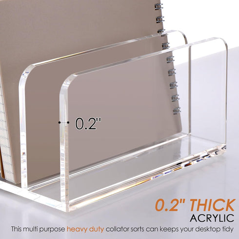 SANRUI Acrylic Desk Organizer - 5 Compartments Mail Organizer, Clear Office Organization, Multifunction Sorter