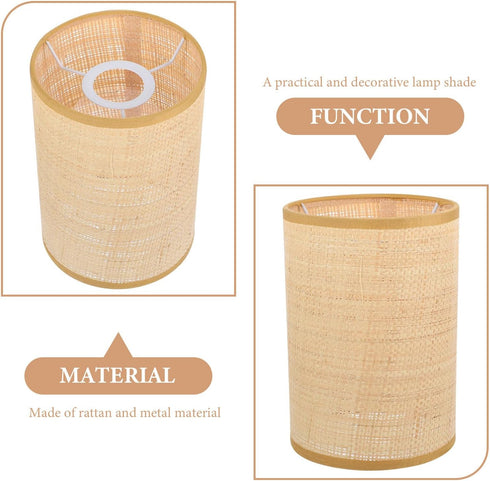 E27/E14 Woven Rattan Lampshade for Table and Floor Lamps, Rustic Light Brown Drum Design, Decorative Lantern Shade