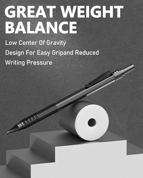 Nicpro 2.0 Mechanical Pencil Set, Black Metal, 3 PCS with Case, Drafting Lead Holder, Graphite Lead Refill & Colors