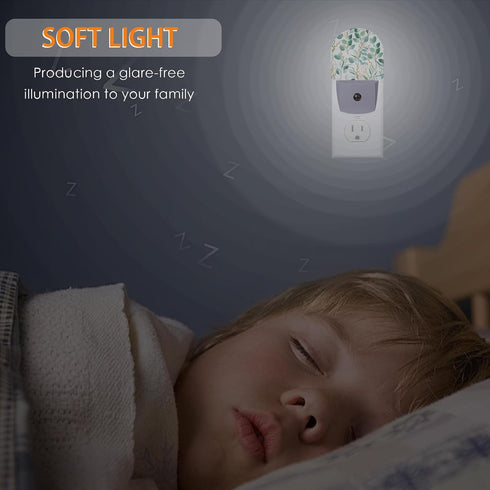 Gearsly Eucalyptus Green Night Light - LED Wall Sconce for Bedroom, Bathroom, Hallway, Plug in Decorative Lighting
