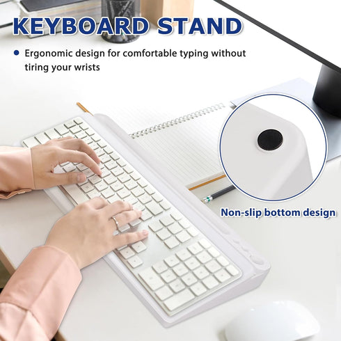 Desktop Glass Whiteboard with Storage, Desk White Board with Computer Keyboard Stand, Drawers for Home, Office